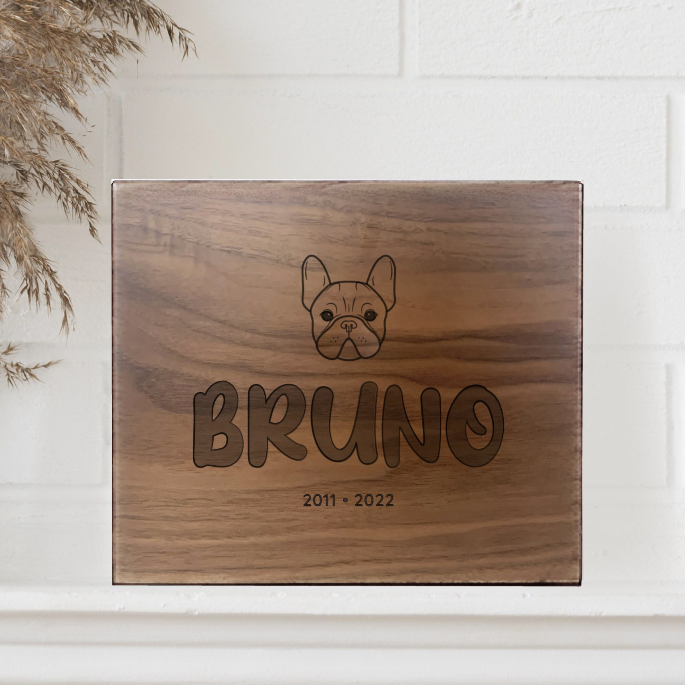 Black Walnut Wood Pet Urn with Dog Breed Engraving