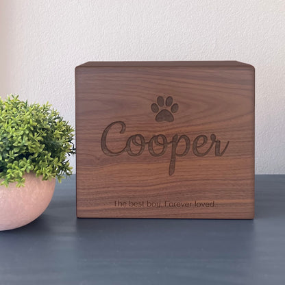 Black Walnut Wood Pet Urn with Personalized Engraving